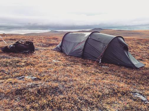Tent in the mountain tundra